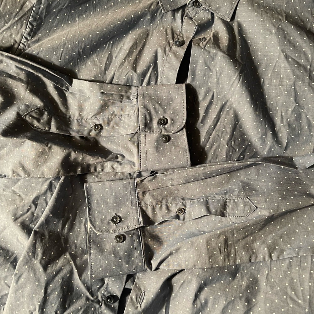 Denim & Flower, Large dress button-up, Blue with white polkadots